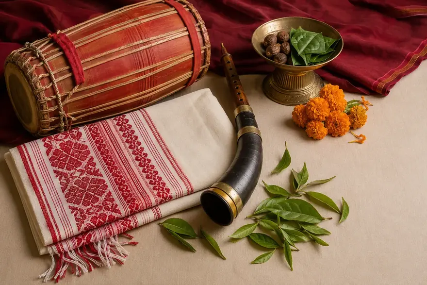 Gamosa and dhol for Bihu
