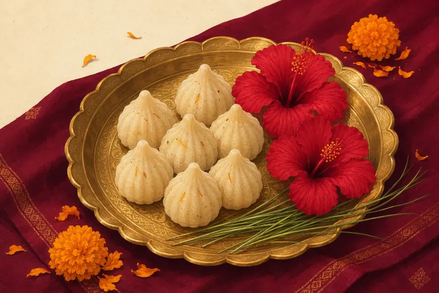 Modaks on a brass plate